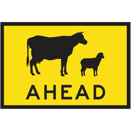 [SIGNT1-19B] Boxed Edge Sign Metal Class 1W Reflective 1500 x 900mm - Cattle and Sheep Symbol Ahead