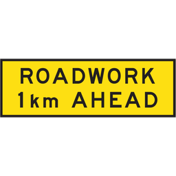 [SIGNT1-16B] Boxed Edge Sign Metal Class 1W Reflective 2400 x 900mm - Roadwork 1km Ahead